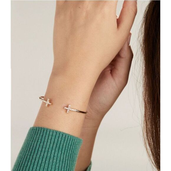 Alex + Ani Pavé Cross Flex Cuff - Shiny Silver Tone Nickel Free - Picture 8 of 9